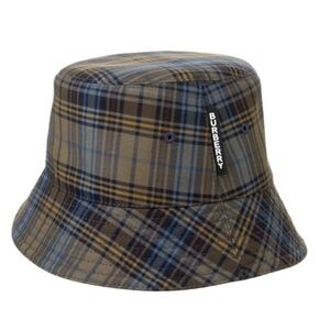 New Burberry Authentic Plaid Check Blue Nylon Bucket Hat Unisex NWT